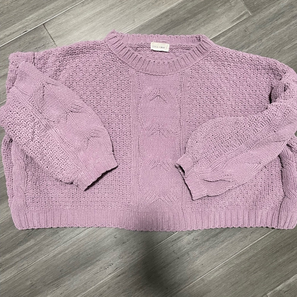 Luca and Grae cozy purple sweater
